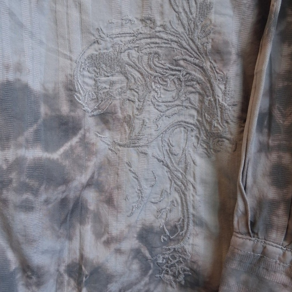 Decree Taupe Tie Dye W/ Embroidered Accent LS Button Down Western Shirt EUC - Picture 7 of 15